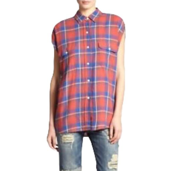 R13 Red Short Sleeved Flannel Plaid Shirt Size M (like Fear of God) - Picture 3 of 10